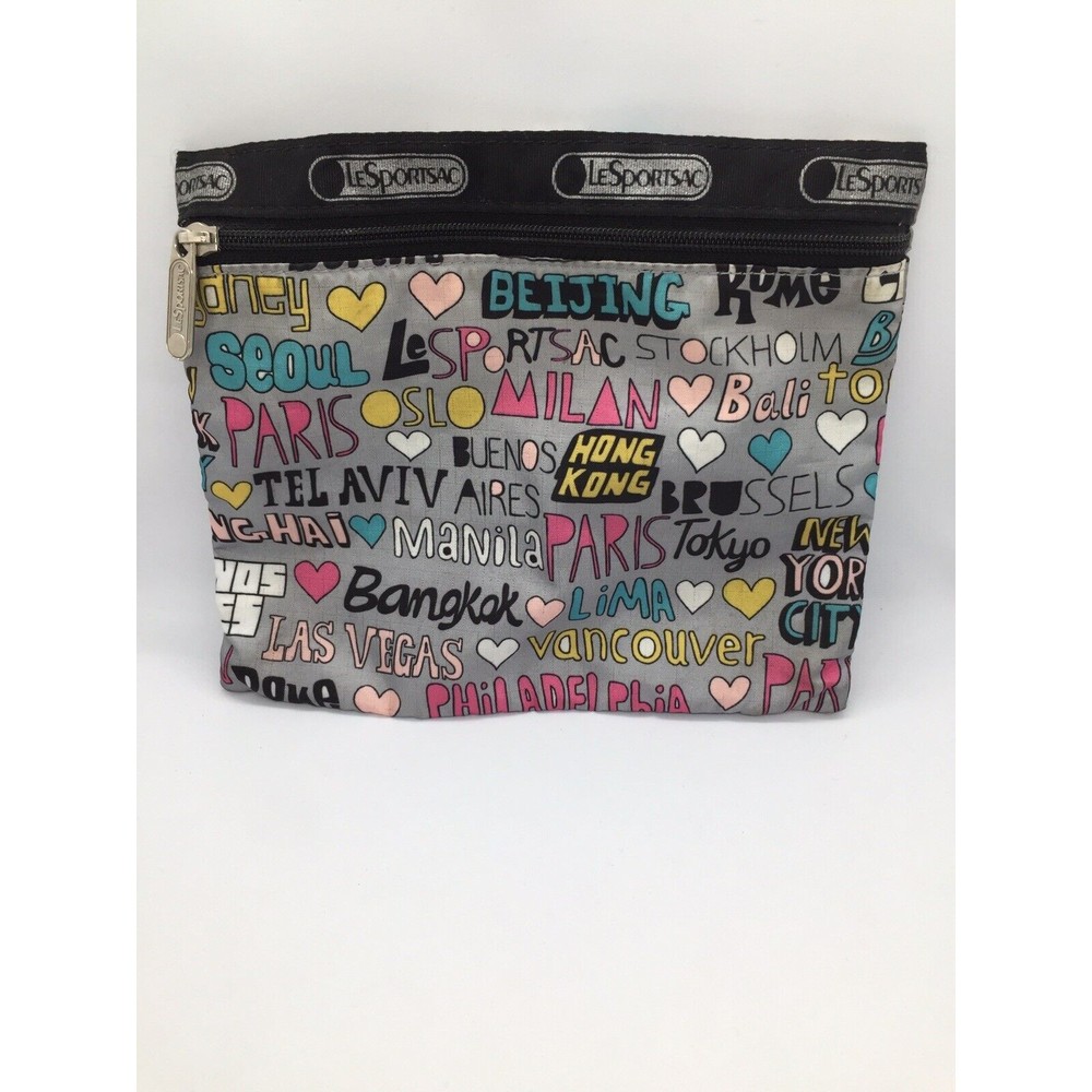 Le Sportsac Vintage World Cities Print Zippered Pouch Small Multicolor